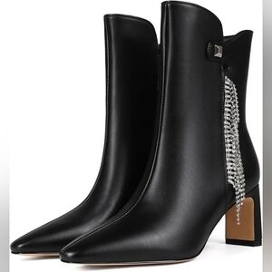 Black Women's pointed toe low calf ankle boots 8.5 with rhinestones